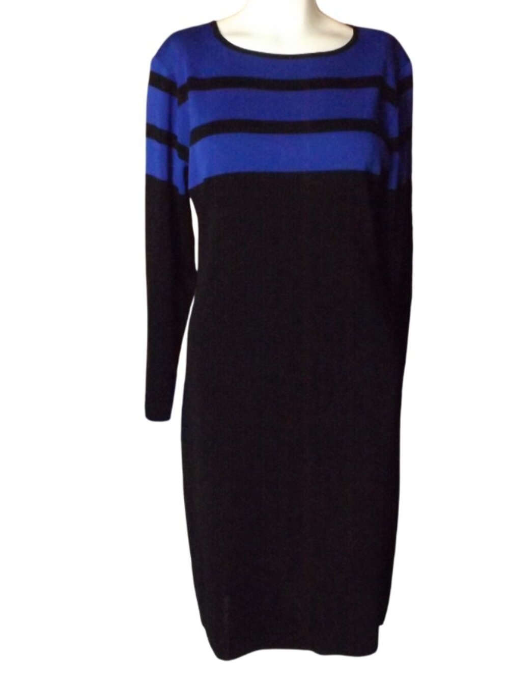 EXCLUSIVELY MISOOK Dress, S, Black/Blue Top, Long sleeves, Acrylic, Knee length - Picture 9 of 11